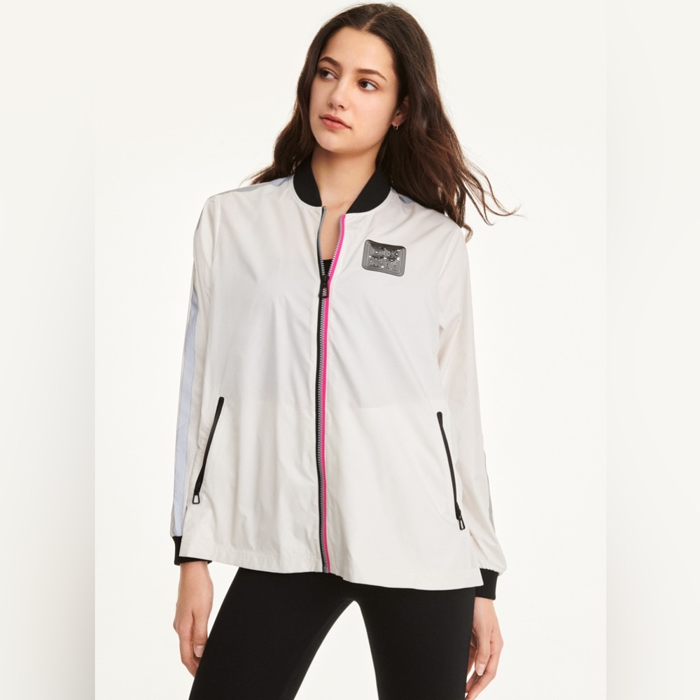 DKNY Mini Rip-Stop Jacket W/Silver Racer Stripe Sleeve- Small
